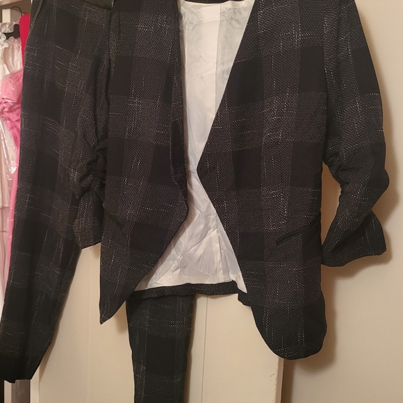 H&M coordinated set blazer & pants tartan black/off white size 8 nwot - Picture 3 of 16